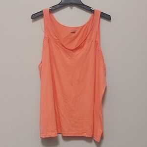 Basic Editions Woman Coral Melon Sleeveless Lace Accent Tank Top Plus Sz 4X